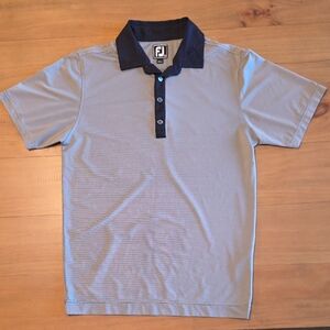 FootJoy Striped Golf Polo in Light Blue and Navy Trim